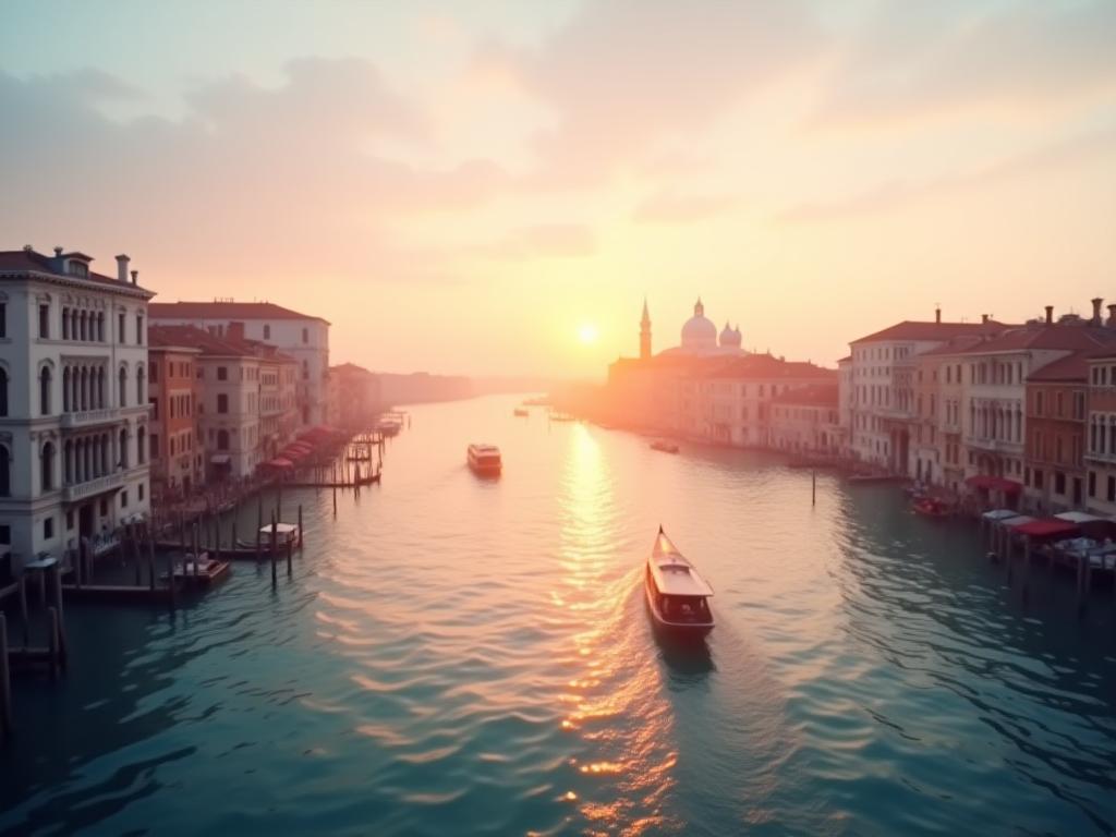Panorama di Venezia al tramonto visto dal Canal Grande